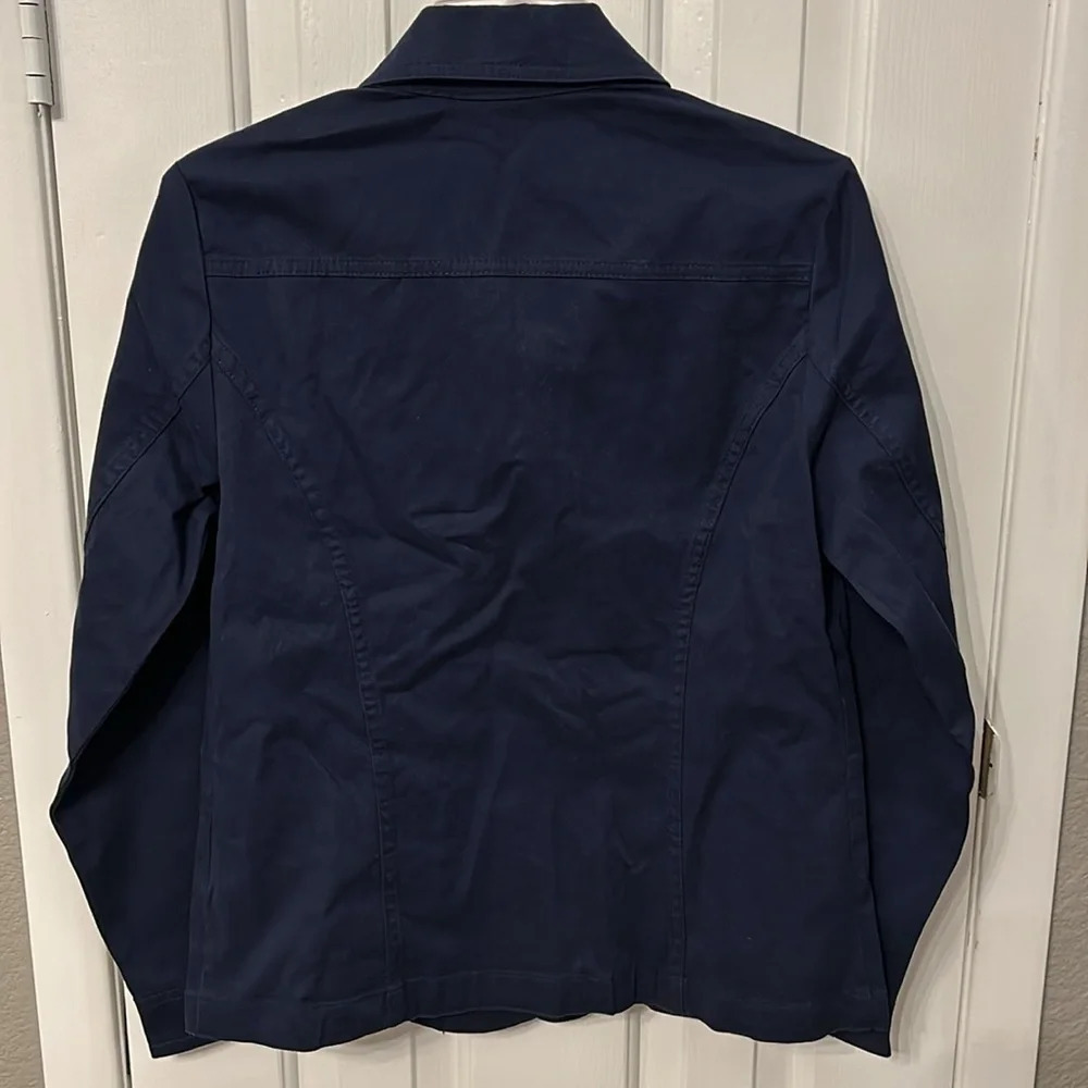 Appleseeds Women’s (S) Navy Blue Button Front Stretch Cotton Blend Jacket. - Picture 2 of 5